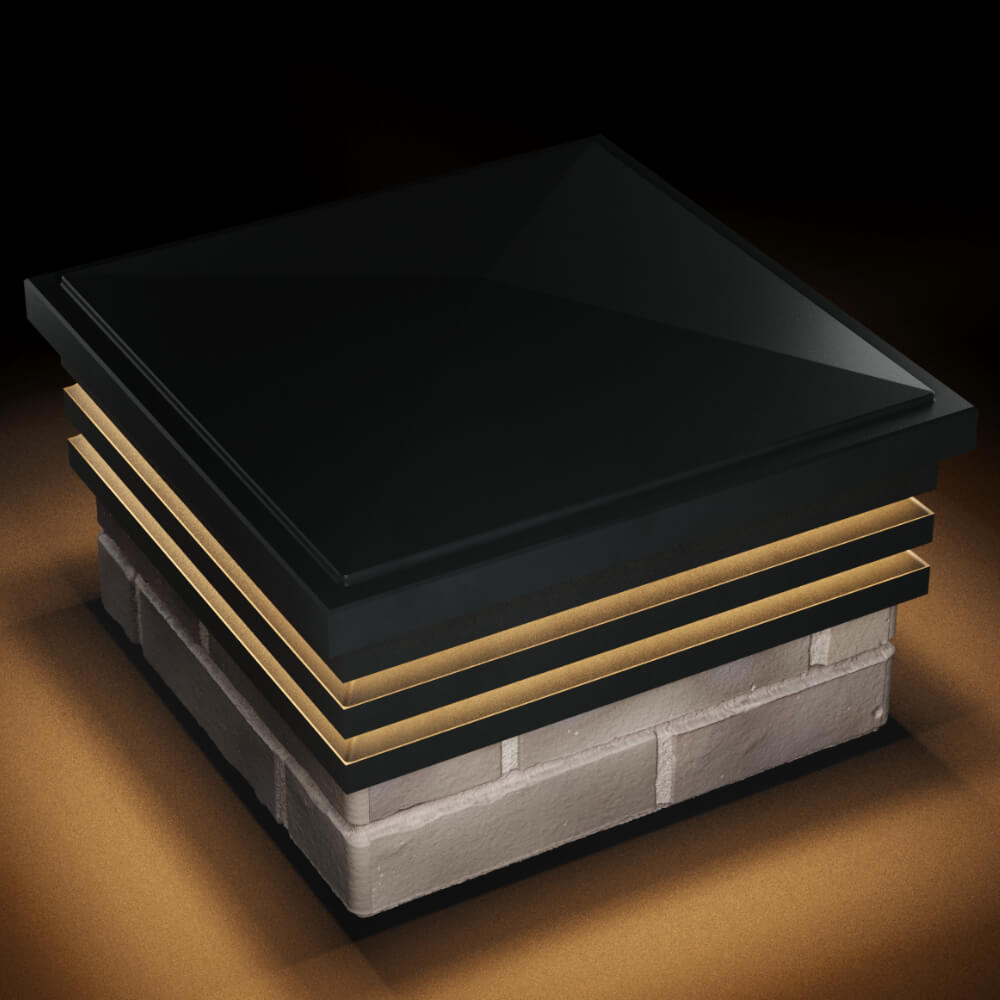 Колпак Zking Бона ХайТек Черный на столб 1.5х1.5 кирпича (385х385мм) с подсветкой в Уссурийске фото