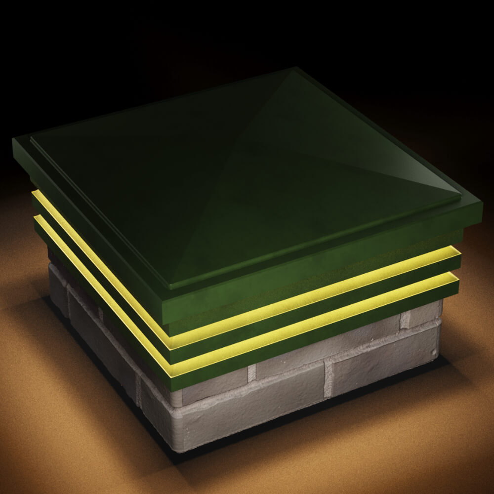 Колпак Zking Бона ХайТек Зеленый на столб 1.5х1.5 кирпича (385х385мм) с подсветкой в Уссурийске фото