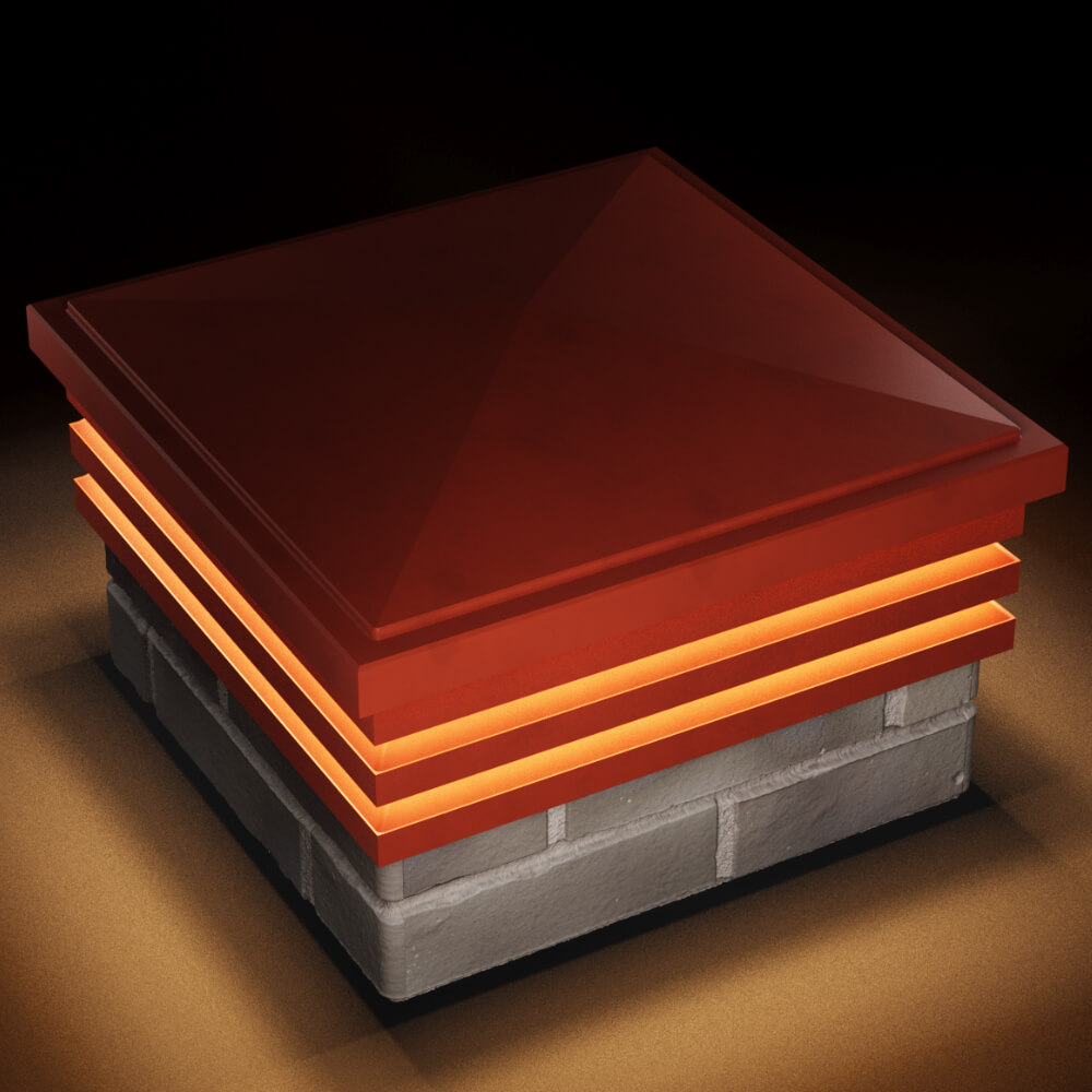 Колпак Zking Бона ХайТек Красный на столб 1.5х1.5 кирпича (385х385мм) с подсветкой в Уссурийске фото