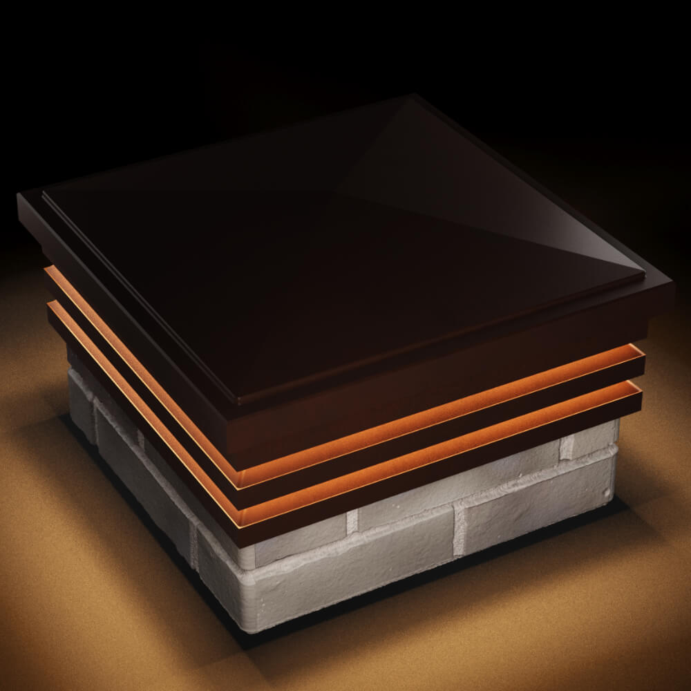 Колпак Zking Бона ХайТек Коричневый на столб 1.5х1.5 кирпича (385х385мм) с подсветкой в Уссурийске фото