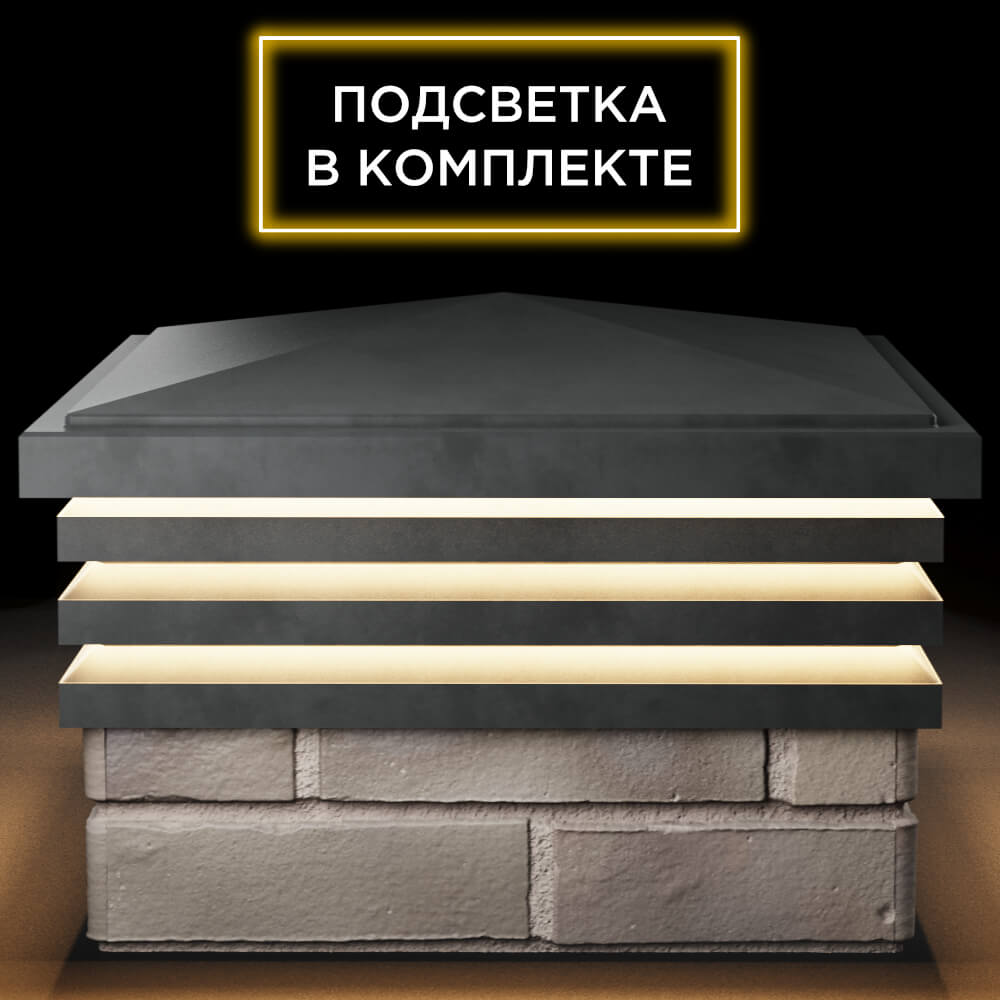 Колпак Zking Бона ХайТек Серый на столб 1.5х1.5 кирпича (385х385мм) с подсветкой Уссурийск фото