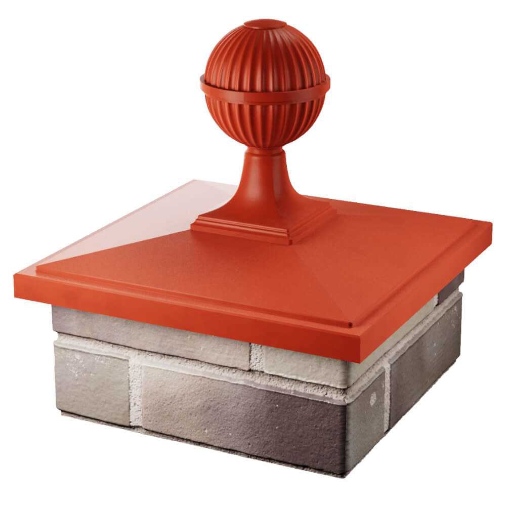 Колпак Zking БонаМоно Красный с шаром на столб 1.5х1.5 кирпича (385х385, 400х400мм) в сборе в Уссурийске фото
