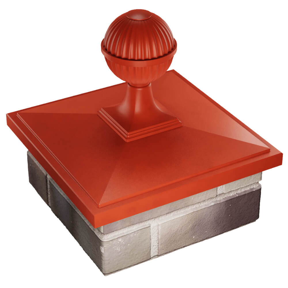 Колпак Zking БонаМоно Красный с шаром на столб 1.5х1.5 кирпича (385х385, 400х400мм) в сборе в Уссурийске фото