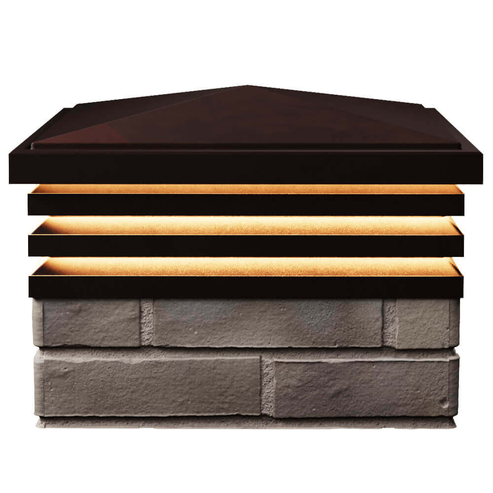 Колпак Zking Бона ХайТек Коричневый на столб 1.5х1.5 кирпича (385х385мм) с подсветкой в Уссурийске фото